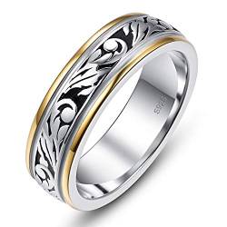 BONLAVIE 925 Sterling Silber Hochzeit Band Ring für Männer Frauen Unisex Vintage Floral Vine, Silber Gold Zwei Töne57(18.1) von BONLAVIE