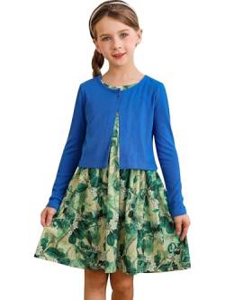 BONNY BILLY Bekleidungssets für Mädchen 2tlg Langarm Strickjacke + Ärmellos Blumenmuster Kleid 10-11 Jahre/140-146 Blau Set-2 von BONNY BILLY