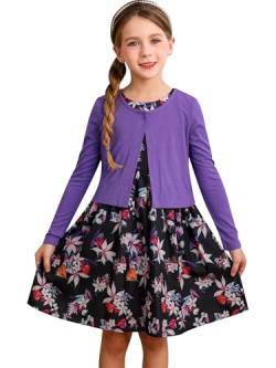 BONNY BILLY Bekleidungssets für Mädchen 2tlg Langarm Strickjacke + Ärmellos Blumenmuster Kleid 5-6 Jahre/110-116 Lila Set von BONNY BILLY