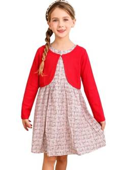 BONNY BILLY Bekleidungssets für Mädchen 2tlg Langarm Strickjacke + Ärmellos Kariertes Muster Kleid 7-8 Jahre/122-128 Rot Set von BONNY BILLY