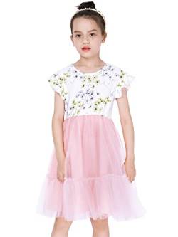 BONNY BILLY Mädchen Kleider Blumen Jersey Glitzer Tüllrock Kinderkleid Sommerkleid mit Rüschen 10-11 Jahre/140-146 Rosa von BONNY BILLY