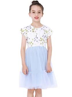 BONNY BILLY Mädchen Kleider Blumen Jersey Glitzer Tüllrock Kinderkleid Sommerkleid mit Rüschen 8-9 Jahre/128-134 Blau von BONNY BILLY