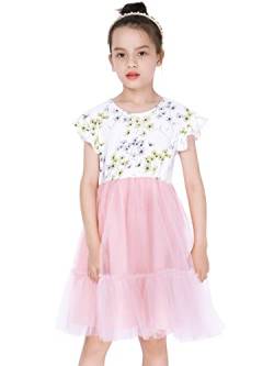 BONNY BILLY Mädchen Kleider Blumen Jersey Glitzer Tüllrock Kinderkleid Sommerkleid mit Rüschen 8-9 Jahre/128-134 Rosa von BONNY BILLY