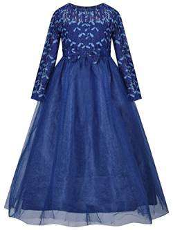 BONNY BILLY Mädchen Kleider Festlich Hochzeit Prinzessin Tüll Langarm Ballkleid Abendkleid 7-8 Jahre/122-128 Blau von BONNY BILLY