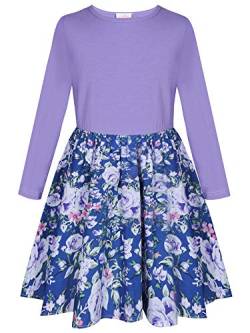 BONNY BILLY Mädchen Kleider Langarm Blumen Baumwolle Jersey Herbst Winter Kinder Kleid 10-11 Jahre/140-146 Lila von BONNY BILLY