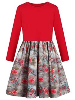 BONNY BILLY Mädchen Kleider Langarm Blumen Baumwolle Jersey Herbst Winter Kinder Kleid 7-8 Jahre/122-128 Grün-5 von BONNY BILLY