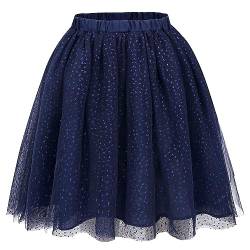 BONNY BILLY Mädchen Rock Glitzer Pailletten Tüllrock Tutu Kurz Mini Festlich Prinzessin Party Kinderkleidung 10-11 Jahre/140-146 Dunkelblau von BONNY BILLY