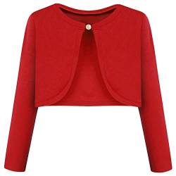 BONNY BILLY Mädchen Strickjacke Langarm Baumwolle Kinder Bolero Jacke 5-6 Jahre/110-116 Rot von BONNY BILLY