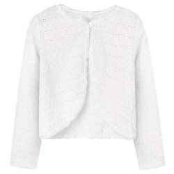 BONNY BILLY Mädchen Strickjacke Langarm Baumwolle Spitze Kinder Bolero Jacke 10-11 Jahre/140-146 Reinweiß von BONNY BILLY