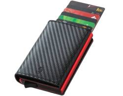 BONNY & SLIDE Kartenetui RFID Schutz – Magnet Card Holder Wallet Slim - Karten Portemonnaie Münzfach - Kreditkartenetui Geldbeutel - Geldbörse Damen Herren - Mini Portmonee Carbon/Rot von BONNY & SLIDE