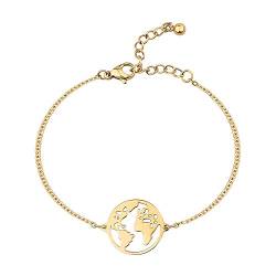 BONNYBIRD® Armband Weltkugel Gold - Weltenbummler Geschenk für Weltreisende, Weltkarte Armband Reisen, Travel Armband mit Weltkugel Gold von BONNYBIRD