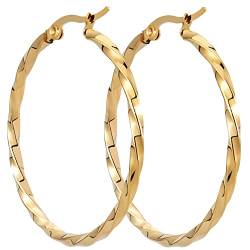 BONNYBIRD® Creolen Gold Groß Gedreht - Statement Ohrringe ,Goldene Ohrringe Damen Ohrringe Kreolen Gold Hoops 40mm von BONNYBIRD