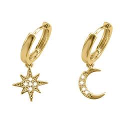 BONNYBIRD® Ohrringe Mond und Stern Gold - Creolen mit Anhänger Mond Ohrringe Stern, Asymmetrische Ohrringe mit Anhänger von BONNYBIRD