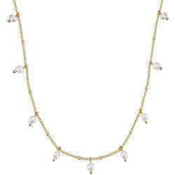 BONNYBIRD® Perlen Kette Gold Halskette Perlen Damen Kette mit Perlenanhänger Gold Süßwasserperlen Kette von BONNYBIRD