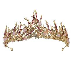 Haarschmuck für Frauen, große rosa Kristallkronen, Perlen-Braut-Tiaras, Stirnband, florales Strass-Hochzeitsdiadem für die Braut, Pinkbeadscrown (Rosa S) von BONOOL