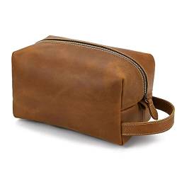 Kulturbeutel aus Leder für Herren, zum Waschen, Rasieren, Dopp-Set, für Damen, Reisen, Make-up, Kosmetiktasche, Tasche, Organizer, Rindsleder-Armband von BONOOL