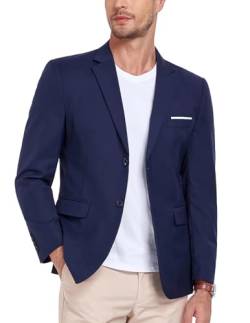 Herren Anzugjacke Solide Zwei Knöpfe Business Blazer für Männer gekerbtes Revers Slim Fit Täglich Casual Sport Mantel, Marineblau, XS von BONOW