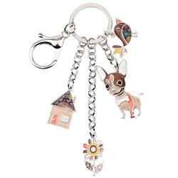 BONSNY Emaille Legierung Kette Chihuahua Schlüsselanhänger Hund Schlüsselanhänger für Frauen Auto Geldbörse Handtasche Reize Geschenke (Braun) von BONSNY