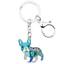 BONSNY Emaille Metall Herz Strass Französische Bulldogge Schlüsselanhänger für Frauen Kinder Auto Handtasche Ringe Charms Haustiere Geschenk (Blau) von BONSNY