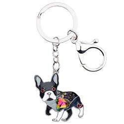 BONSNY Emaille Metall Herz Strass Französische Bulldogge Schlüsselanhänger für Frauen Kinder Auto Handtasche Ringe Charms Haustiere Geschenk (Schwarz) von BONSNY