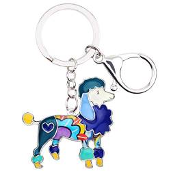 BONSNY Emaille Metall Herz Strass Pudel Hund Schlüsselanhänger für Frauen Kinder Auto Handtasche Ringe Charms Haustiere Geschenk (Blau) von BONSNY