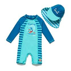 BONVERANO Baby Junge Badeanzug EIN stück Langärmelige-Kleidung UV-Schutz 50+ Badekleidung MIT Einem Reißverschluss (Blauer Dinosaurier, 86-92) von BONVERANO