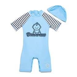 BONVERANO Baby Junge EIN stück Kurzärmel-Kleidung UV-Schutz 50+ Badeanzug MIT Einem Reißverschluss(Blau-Baby, 24-36Monate)… von BONVERANO