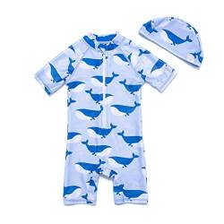 BONVERANO Baby Junge EIN stück Kurzärmel-Kleidung UV-Schutz 50+ Badeanzug MIT Einem Reißverschluss（Blau-Blue Whale，12-18Monate） von BONVERANO