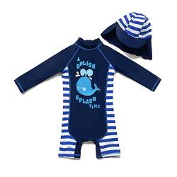 BONVERANO Baby Junge EIN stück Langärmelige-Kleidung UV-Schutz 50+ Badeanzug MIT Einem Reißverschluss(Blau-CXPSFisch,18-24Monate… von BONVERANO