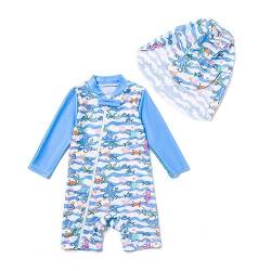 BONVERANO Baby Jungen Recycelter Badeanzug mit einem durchgehendem Reißverschluss UV-Schutz 50+(Blau-Oktopusse,18-24Monate) von BONVERANO