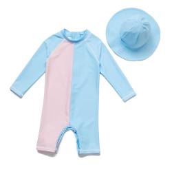 BONVERANO Baby Mädchen Badeanzug EIN stück Kurzärmel-Kleidung UV-Schutz 50+ Badekleidung MIT Einem Reißverschluss…(Blau-Rosa,24-36Monate… von BONVERANO