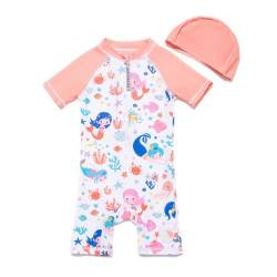 BONVERANO Baby Mädchen Badeanzug EIN stück Kurzärmel-Kleidung UV-Schutz 50+ Badekleidung MIT Einem Reißverschluss…(Rosa-Mermaid,12-18Monate… von BONVERANO