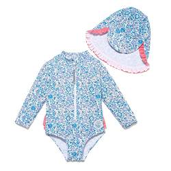 BONVERANO Baby Mädchen Badeanzug mit Badekappe UV-Schutz 50+ EIN stück Langärmelige-Badeanzug…(Blau-Blau,24-36Monate… von BONVERANO
