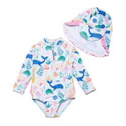 BONVERANO Baby Mädchen Badeanzug mit Badekappe UV-Schutz 50+ EIN stück Langärmelige-Badeanzug…(Weiß-Ozean,3-6Monate… von BONVERANO