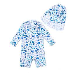 BONVERANO Baby Mädchen Recycelter Badeanzug mit einem durchgehendem Reißverschluss UV-Schutz 50+ (Blau-Weiß,18-24Monate) von BONVERANO