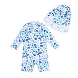 BONVERANO Baby Mädchen Recycelter Badeanzug mit einem durchgehendem Reißverschluss UV-Schutz 50+ (Blau-Weiß,9-12Monate) von BONVERANO