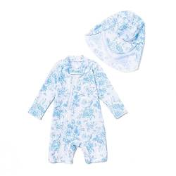 BONVERANO Baby Mädchen Recycelter Badeanzug mit einem durchgehendem Reißverschluss UV-Schutz 50+ (Weiß-Blau,12-18Monate) von BONVERANO