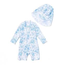 BONVERANO Baby Mädchen Recycelter Badeanzug mit einem durchgehendem Reißverschluss UV-Schutz 50+ (Weiß-Blau,18-24Monate) von BONVERANO