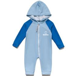 BONVERANO Badeanzug für Babys und Kleinkinder Mit Kapuze UV-Schutz 50+ Badebekleidung Mädchen/Jungen 0-4 Jahre(Blau, 12-18Months) von BONVERANO