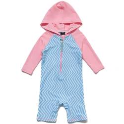 BONVERANO Badeanzug für Babys und Kleinkinder Mit Kapuze UV-Schutz 50+ Badebekleidung Mädchen/Jungen 0-4 Jahre(Blau Rosa, 6-9Months) von BONVERANO