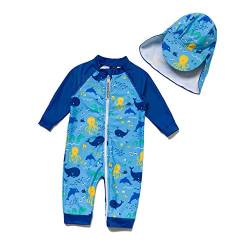 BONVERANO Säuglingsjunge EIN stück 3/4 der ärmellänge UV-Schutz 50+ Badeanzug MIT Einem Reißverschluss (Blue Ocean, 68-74) von BONVERANO