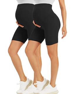 BONVIGOR Umstands-Shorts über dem Bauch, Biker, Workout, Yoga, aktiv, athletisch, Schwangerschaft, kurze Hose, Lounge-Pyjama, 2er-Pack-schwarz x 2, Groß von BONVIGOR