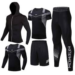 BOOMCOOL 5pcs Trainingsanzug Herren Activewear Laufshirt Schwitzanzug Sportbekleidung Schwitzanzug Kompressionshose Fitness Kleidung Traningsanzuganzug Strumpfhosen von BOOMCOOL