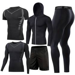 BOOMCOOL 5pcs Trainingsanzug Herren Activewear Laufshirt Schwitzanzug Sportbekleidung Schwitzanzug Kompressionshose Fitness Kleidung Traningsanzuganzug Strumpfhosen von BOOMCOOL