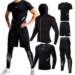 BOOMCOOL 5pcs Trainingsanzug Herren Activewear Laufshirt Schwitzanzug Sportbekleidung Schwitzanzug Kompressionshose Fitness Kleidung Traningsanzuganzug Strumpfhosen von BOOMCOOL