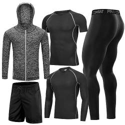 BOOMCOOL 5pcs Trainingsanzug Herren Activewear Laufshirt Schwitzanzug Sportbekleidung Schwitzanzug Kompressionshose Fitness Kleidung Traningsanzuganzug Strumpfhosen von BOOMCOOL