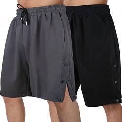 BOOMCOOL Herren Shorts Lässige Baumwolle Strickshorts Kordelzug Lounge Shorts Jogger Gym Shorts Lockere Shorts mit tiefen Taschen Black+Dark Gray-L von BOOMCOOL