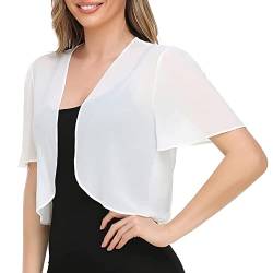 BOOMJIU Bolero Damen Festlich Chiffon Bolero Jäckchen Brautjacke Strickjacke Bolero Kurzarm Damen für Abendkleider Festlich Kurze 3/4 Ärmel elegant Schulterjacke Casual Shrug Top von BOOMJIU