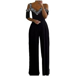 BOOMJIU Jumpsuit Festlich Elegant Mit Glitzer - Damen Sommer Halfter Overall Armellos Einteiler Elegant Lang Hosenanzug Playsuit Romper Einfarbig Strampler Overall von BOOMJIU