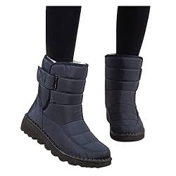 BOOMJIU Warm Damenstiefel rutschfest Schlupfboots Wasserdicht Schnee Frauen Winterboots Schneestiefel Schlupfstiefel Weitschaft Flach Schneeboots Gefüttert Schneeschuhe Wanderschuhe Winterstiefel von BOOMJIU